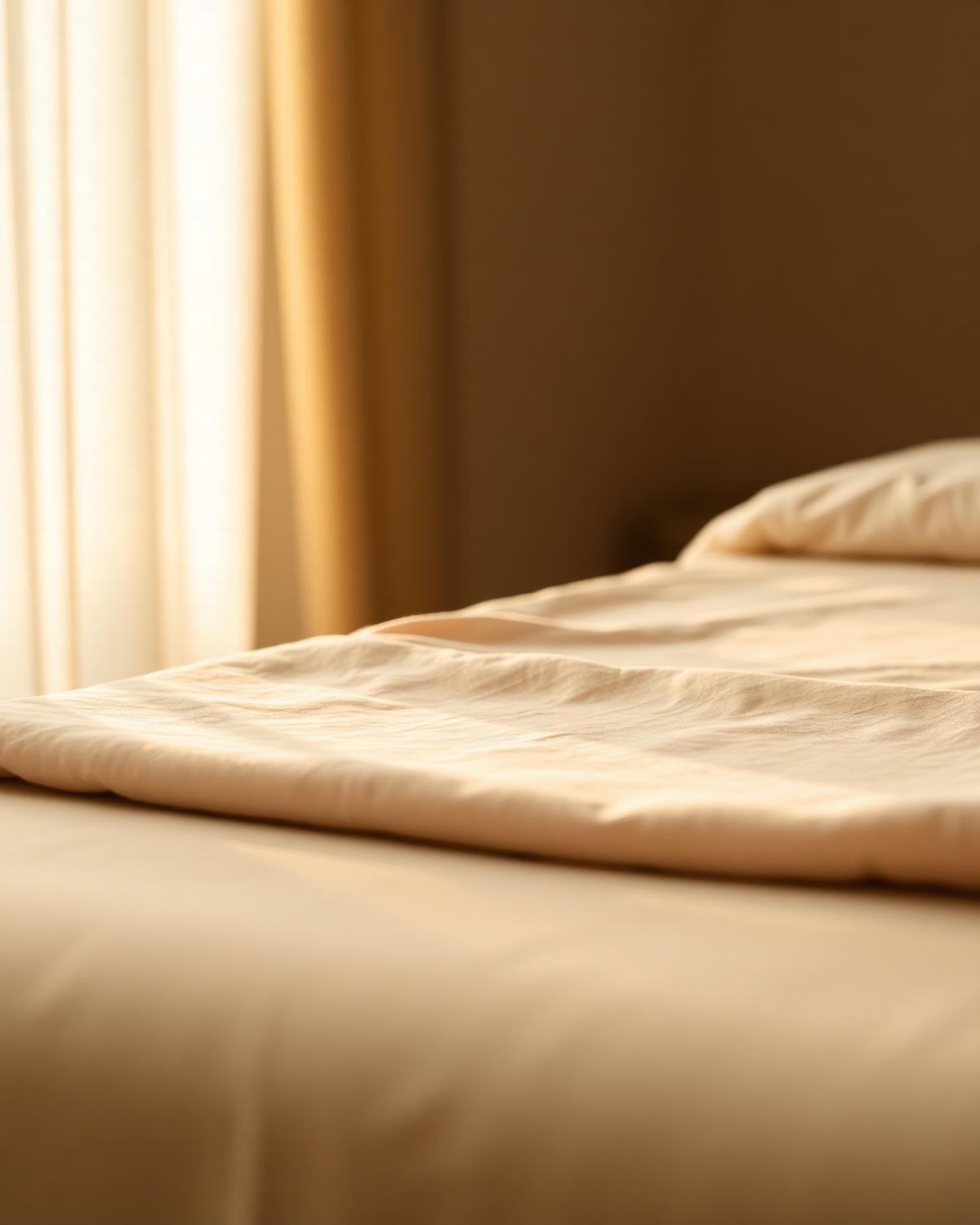 Massage table linen in warm sunset light
